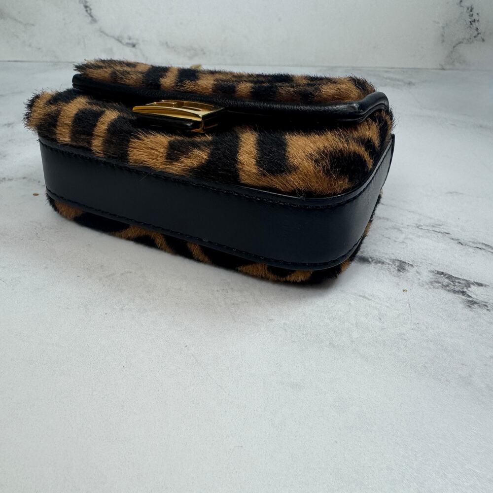 Fendi Zucca Shearling Baguette Charm Nano FF 2022 Crossbody Mini Bag Gold Chain - Picture 8 of 14